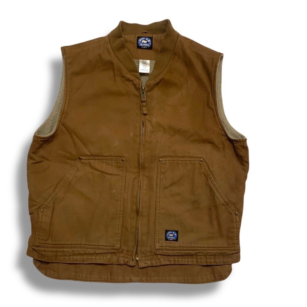 Polar King by Key Mens Work Vest Brown Sherpa Lined‎ Sz L Oilfield Stained Oily